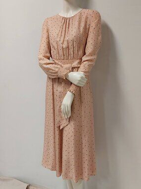 Sézane Pink Printed Silk Long-Sleeve Midi Dress Size: XS